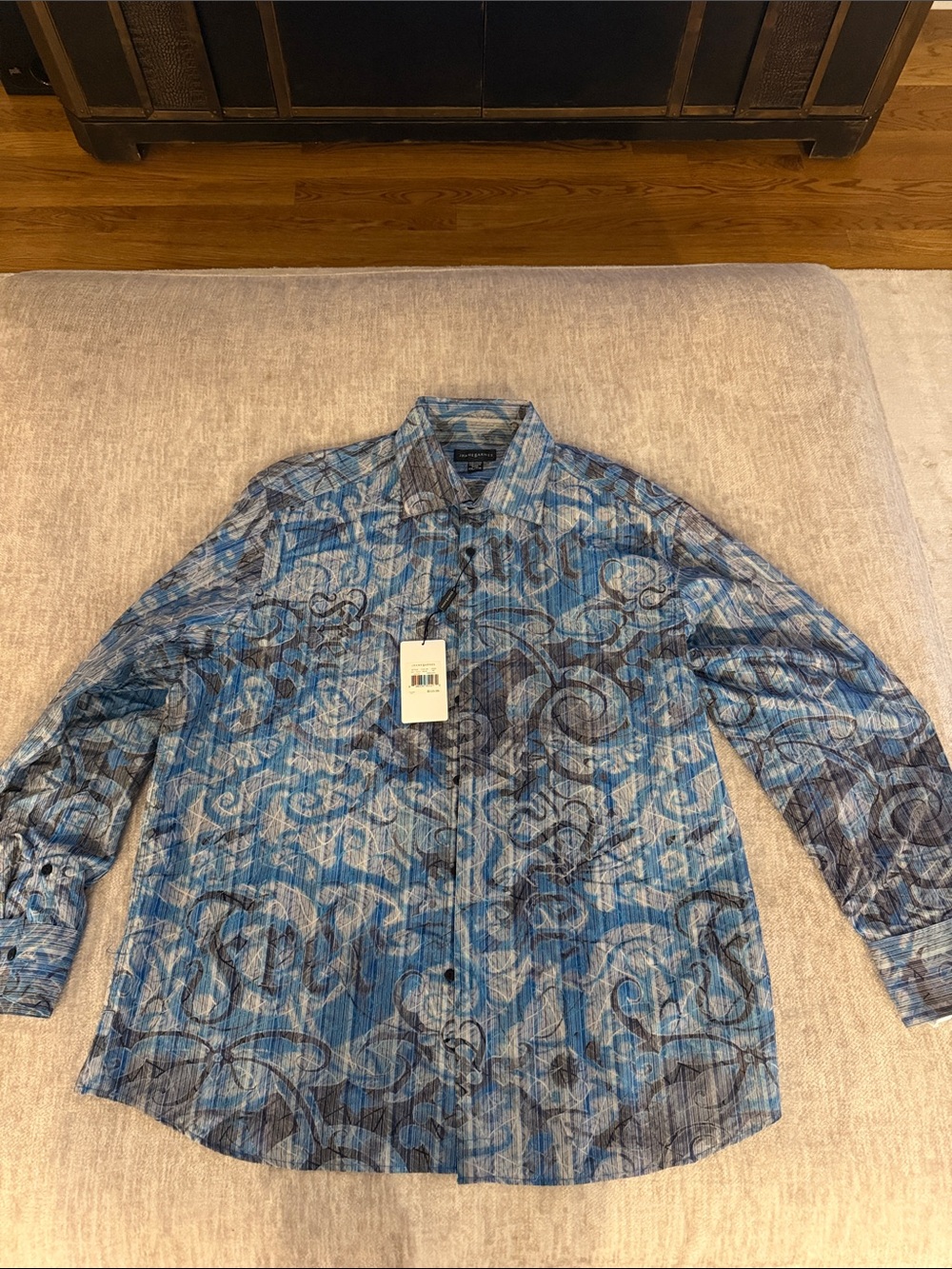 JHane Barnes Men's Blue Patterned Long-Sleeve Shirt Jacket